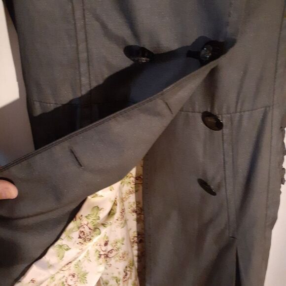 Feminine charcoal gray trench coat double breasted fits 3 4 small fall raincoat - Picture 6 of 15